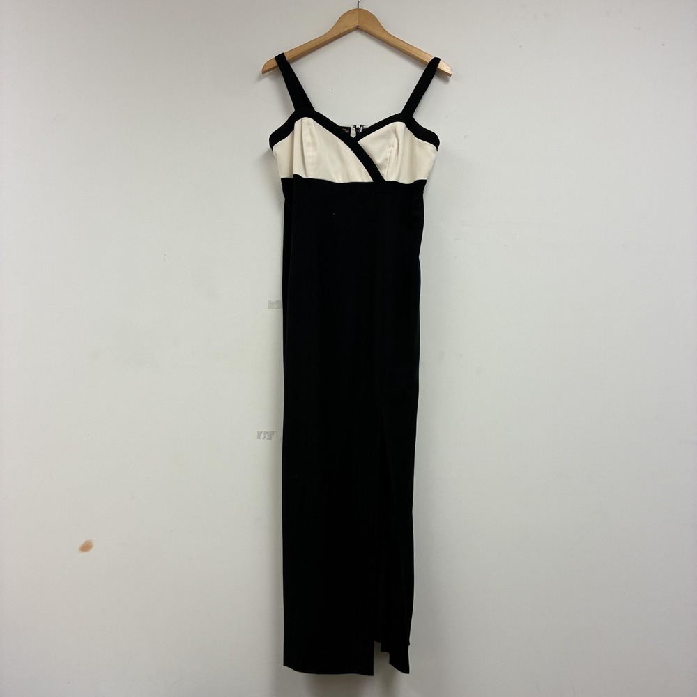 Vintage 90s Liz Claiborne Night Dress Womens 12 Black White Maxi Sheath Formal